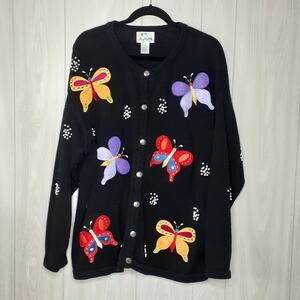 Ladies Quacker Factory Embroidered Butterfly Sweater Size 1X